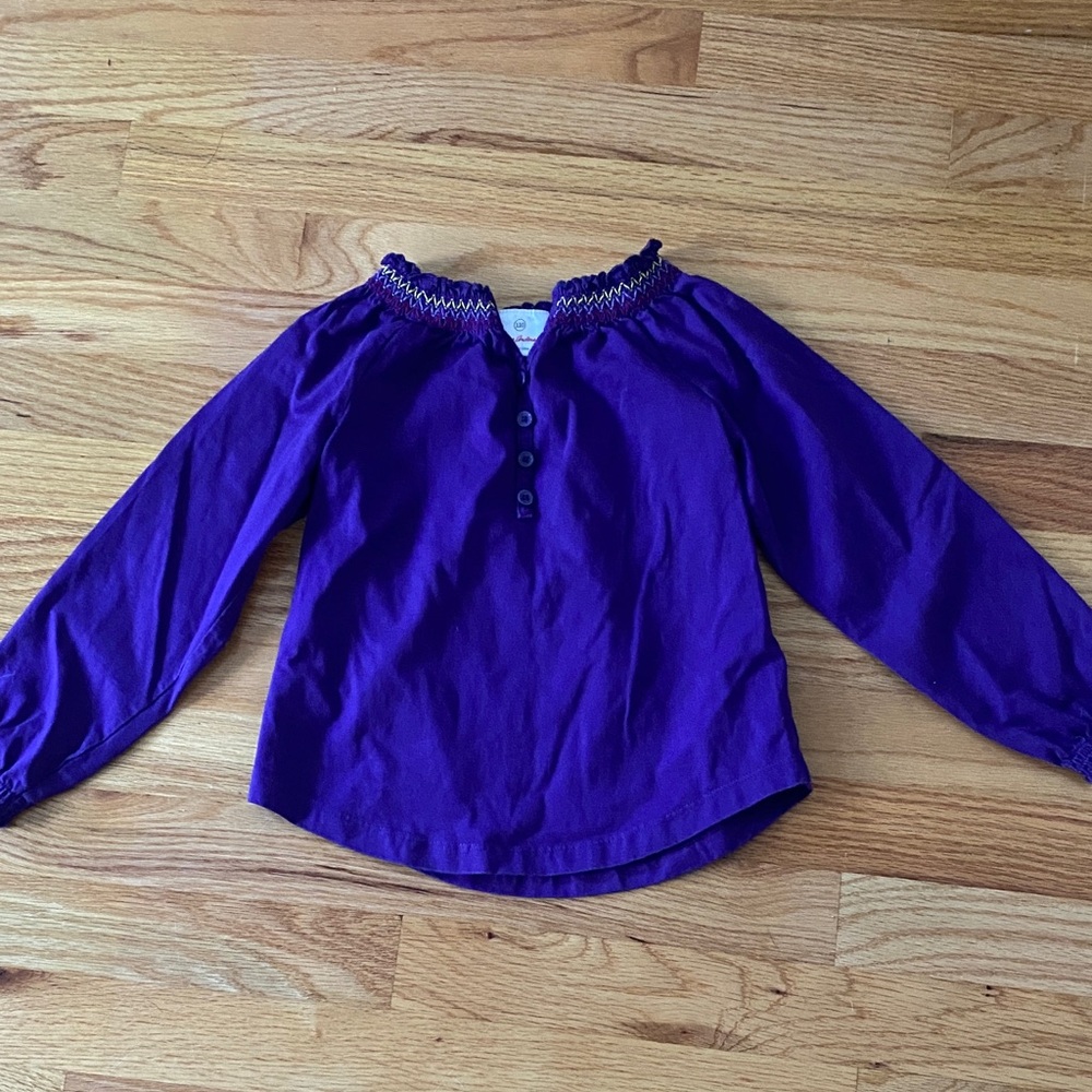 Hanna Andersson Purple L/S Shirt Smocking Detail
